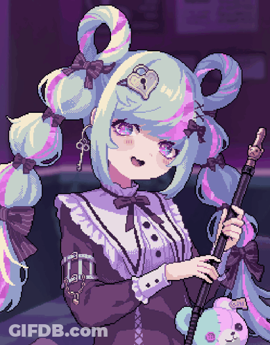 A Pixel Art Drawing Of A Girl Holding A Sword GIF