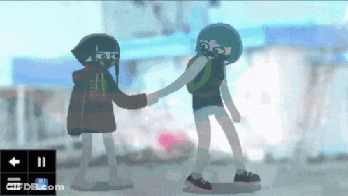 A Pixel Art Drawing Of A Girl Holding Another Girl 'S Hands GIF