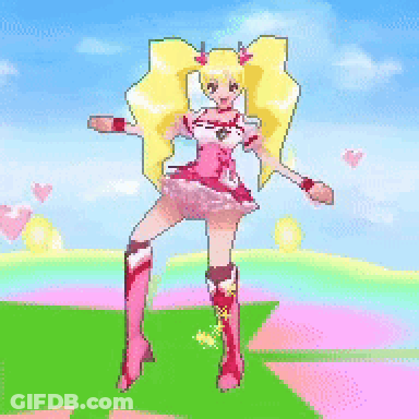 A Pixel Art Drawing Of A Girl In A Pink Dress And Boots GIF