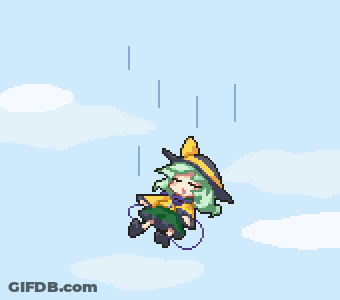 A Pixel Art Drawing Of A Girl In A Witch Hat Flying Through The Air GIF