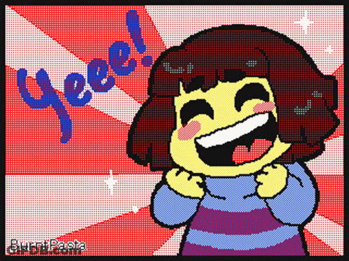 A Pixel Art Drawing Of A Girl Laughing With The Word Yeeed Written On The Bottom GIF