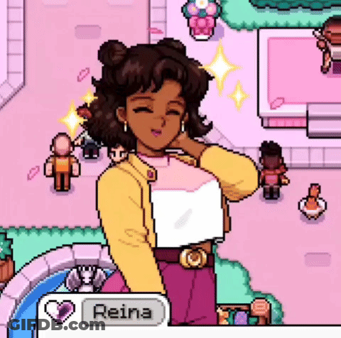 A Pixel Art Drawing Of A Girl Named Reina In A Video Game . GIF