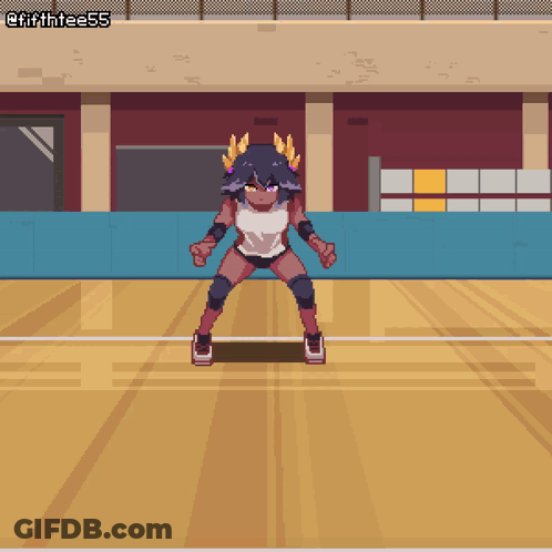 A Pixel Art Drawing Of A Girl On A Basketball Court With The Hashtag Fifthtee55 GIF