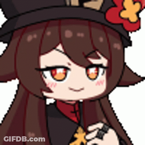 A Pixel Art Drawing Of A Girl Wearing A Hat And Holding A Flower . GIF