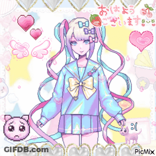 A Pixel Art Drawing Of A Girl With A Bow On Her Hair GIF