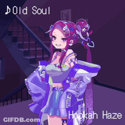A Pixel Art Drawing Of A Girl With Hookah Haze Written On The Bottom GIF
