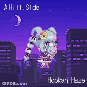 A Pixel Art Drawing Of A Girl With Hookah Haze Written On The Bottom GIF