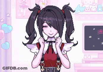 A Pixel Art Drawing Of A Girl With Pigtails And A Bow In Her Hair GIF