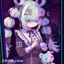 A Pixel Art Drawing Of A Girl With Pigtails And A Teddy Bear GIF