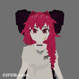 A Pixel Art Drawing Of A Girl With Red Hair And A White Shirt That Says Krss GIF
