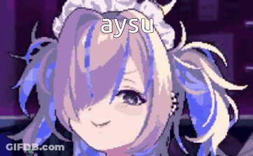 A Pixel Art Drawing Of A Girl With The Name Aysu On Her Head GIF