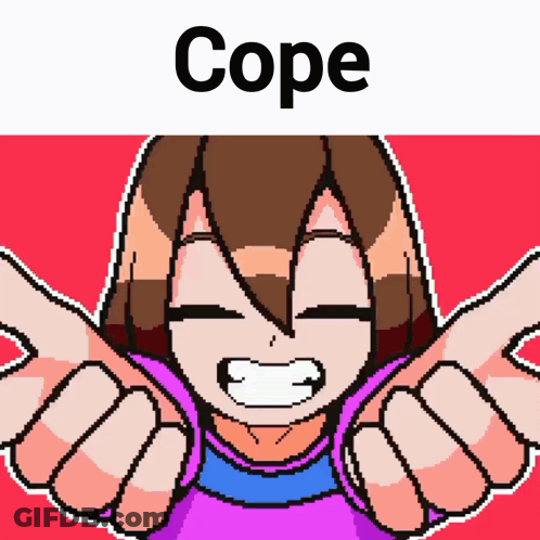 A Pixel Art Drawing Of A Girl With The Word Cope On The Bottom GIF