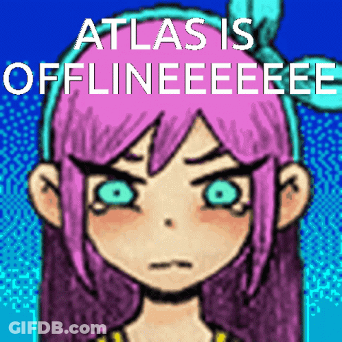 Pixel Art Girl With Atlas Is Offlineeee Text GIF