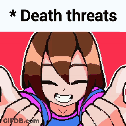 A Pixel Art Drawing Of A Girl With The Words Death Threats Below Her GIF