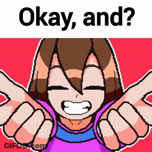 A Pixel Art Drawing Of A Girl With The Words Okay And Below Her GIF