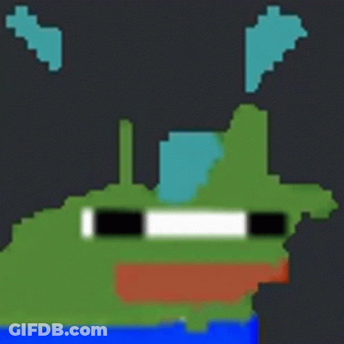A Pixel Art Drawing Of A Green Frog With Speech Bubbles Coming Out Of Its Mouth . GIF