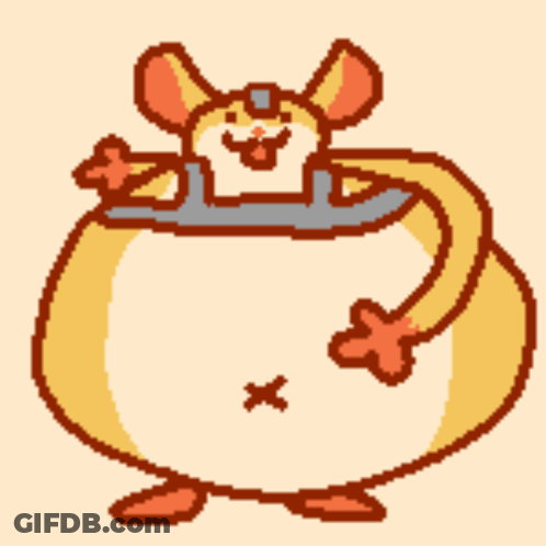 A Pixel Art Drawing Of A Hamster Wearing A Sword GIF