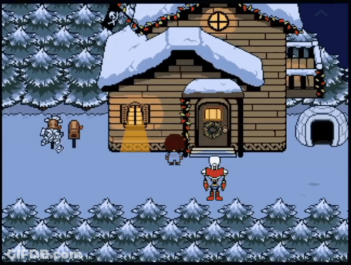 A Pixel Art Drawing Of A House With Christmas Decorations GIF