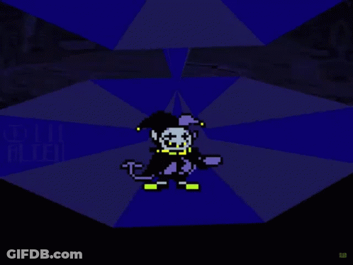 A Pixel Art Drawing Of A Jester With A Blue And White Background GIF