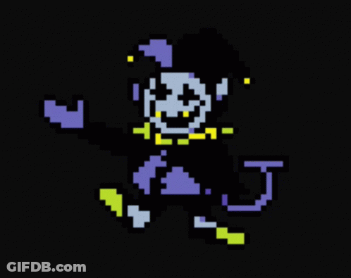 A Pixel Art Drawing Of A Jester With A Purple Hat GIF