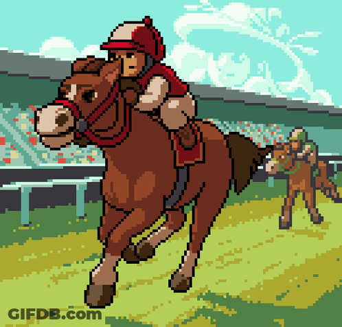 A Pixel Art Drawing Of A Jockey On A Horse GIF