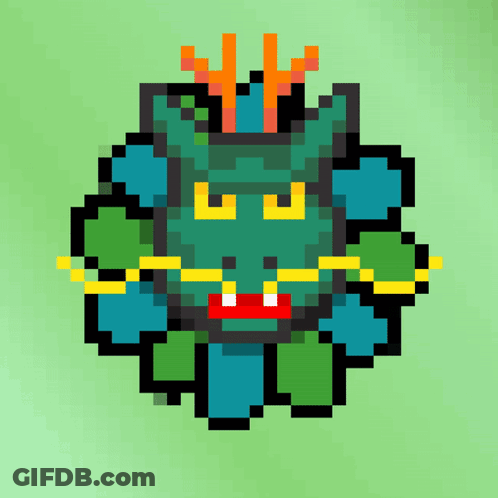 A Pixel Art Drawing Of A Lion With A Red Mouth GIF