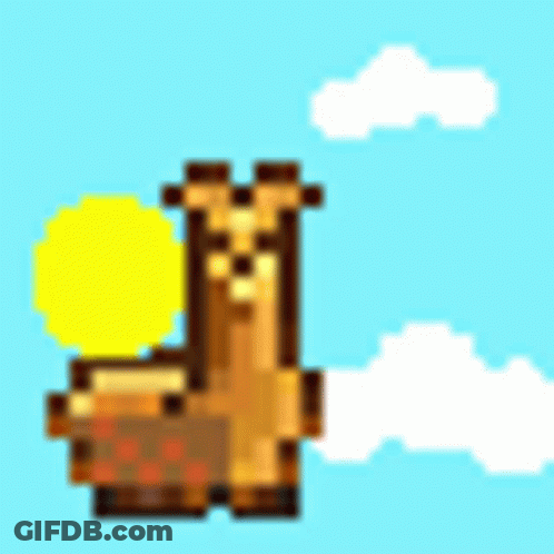 A Pixel Art Drawing Of A Llama Flying Through The Air GIF