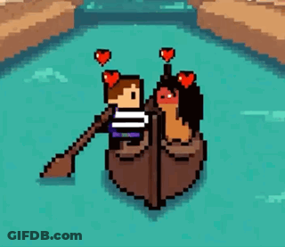 A Pixel Art Drawing Of A Man And Woman In A Boat GIF