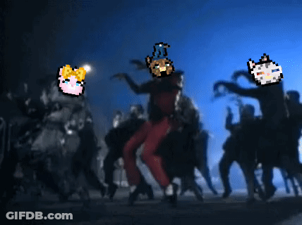 A Pixel Art Drawing Of A Man Dancing With A Bunch Of Zombies In The Background GIF