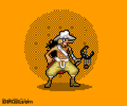 A Pixel Art Drawing Of A Man Holding A Bow And Arrow With The Letters Batsy Below Him GIF