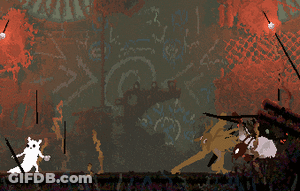A Pixel Art Drawing Of A Man Holding A Spear GIF