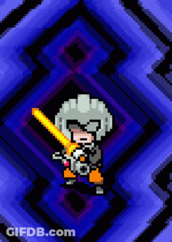 A Pixel Art Drawing Of A Man Holding A Sword GIF