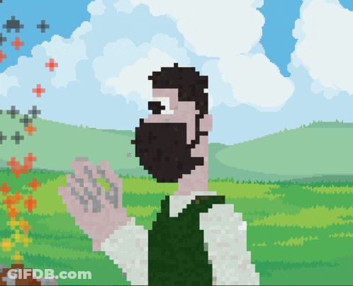 A Pixel Art Drawing Of A Man In A Green Vest GIF