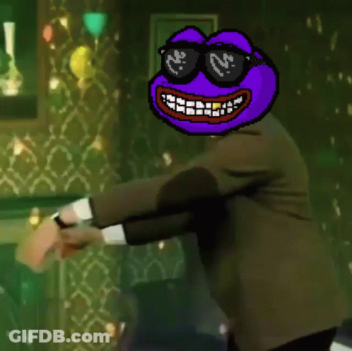 A Pixel Art Drawing Of A Man In A Suit And Tie With A Purple Face On His Head GIF