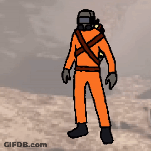 A Pixel Art Drawing Of A Man In Orange Jumpsuit GIF