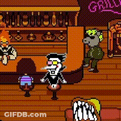 A Pixel Art Drawing Of A Man Standing In A Bar . GIF