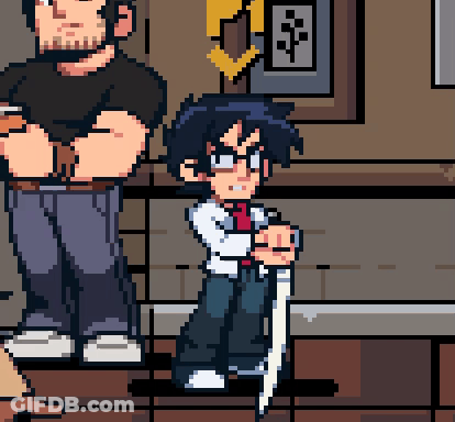 A Pixel Art Drawing Of A Man Standing Next To A Boy GIF