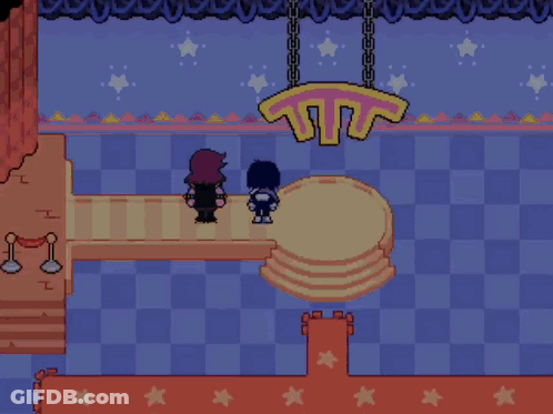 A Pixel Art Drawing Of A Man Standing On A Podium With A Letter In Front Of Him GIF