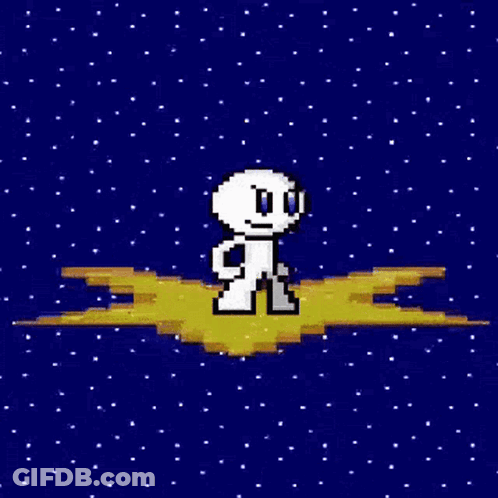 A Pixel Art Drawing Of A Man Standing On A Yellow Beam GIF