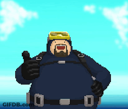 A Pixel Art Drawing Of A Man Wearing A Blue Suit And Goggles Giving A Thumbs Up GIF