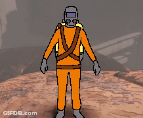 A Pixel Art Drawing Of A Man Wearing An Orange Suit GIF