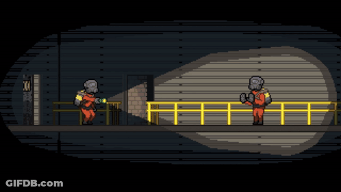 A Pixel Art Drawing Of A Man With A Flashlight GIF