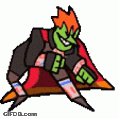A Pixel Art Drawing Of A Man With A Red Cape And A Green Face . GIF