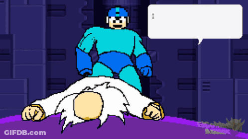 A Pixel Art Drawing Of A Man With A Speech Bubble That Says " I " GIF