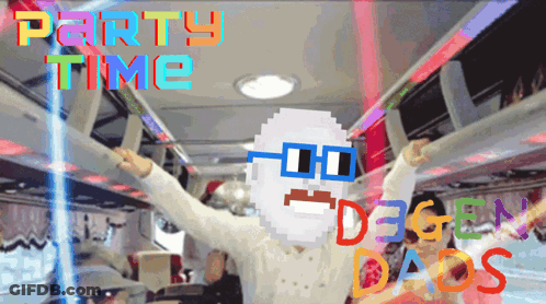 A Pixel Art Drawing Of A Man With Glasses And The Words Party Time Above Him GIF
