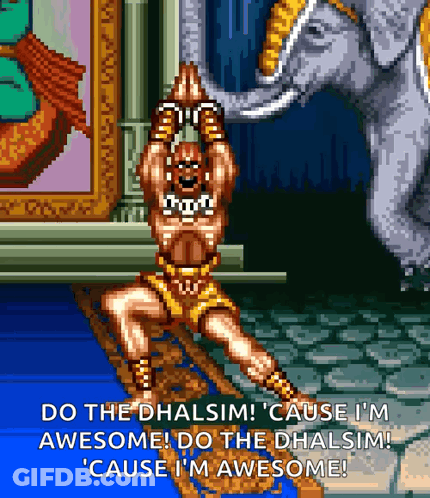 A Pixel Art Drawing Of A Man With The Words Do The Dhalsim ' Cause I 'M Awesome ' On It GIF