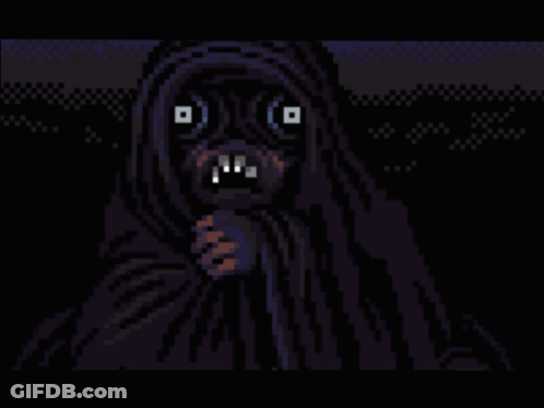 A Pixel Art Drawing Of A Monster With A Very Scary Face GIF
