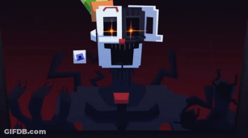 A Pixel Art Drawing Of A Monster With Glowing Eyes And A Red Mouth GIF