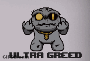 A Pixel Art Drawing Of A Monster With The Words Ultra Greed On The Bottom GIF