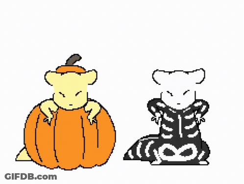 A Pixel Art Drawing Of A Mouse And A Pumpkin GIF